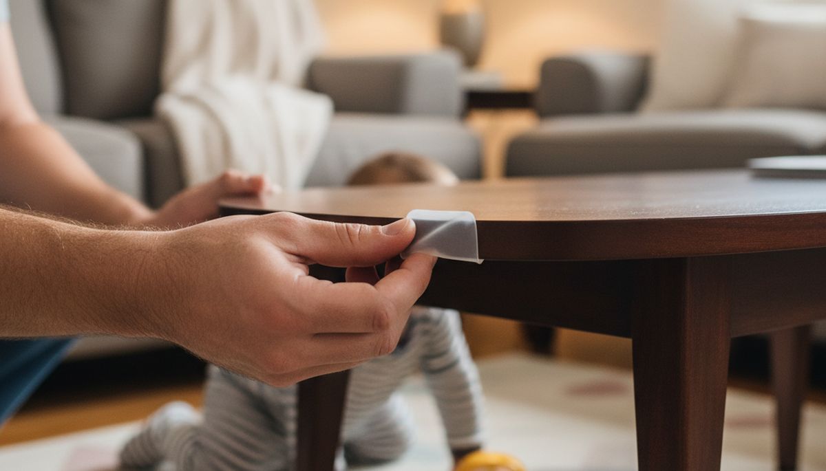 התקנת מגיני פינות על שולחן קפה